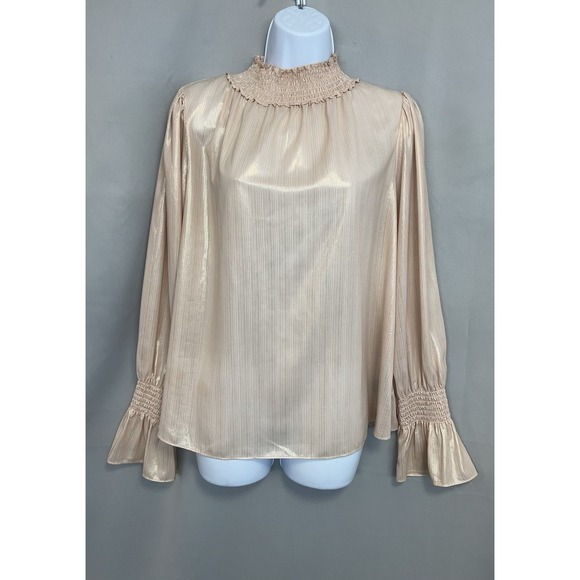 Worthington Tops - Worthington women's smocked mock-neck long-sleeve Pink Metálic Large